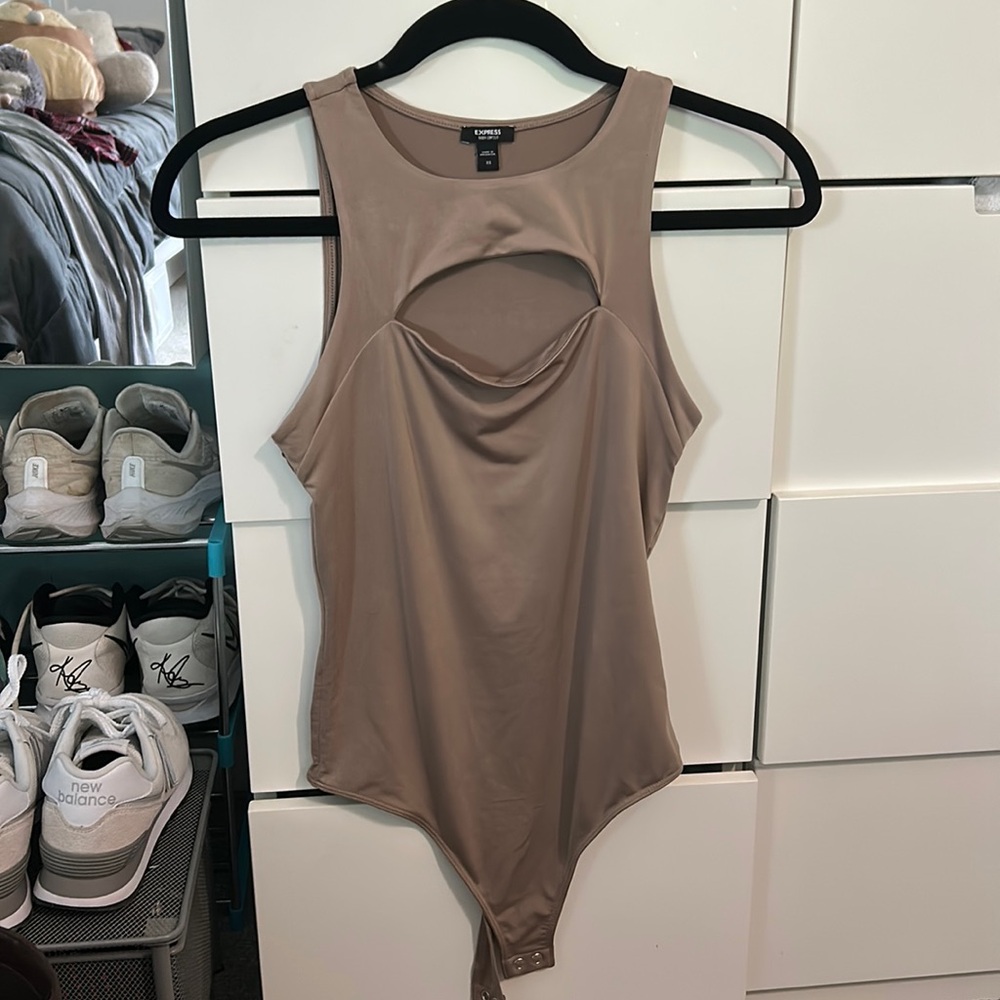 Express tan body contour bodysuit, size XS but super stretchy